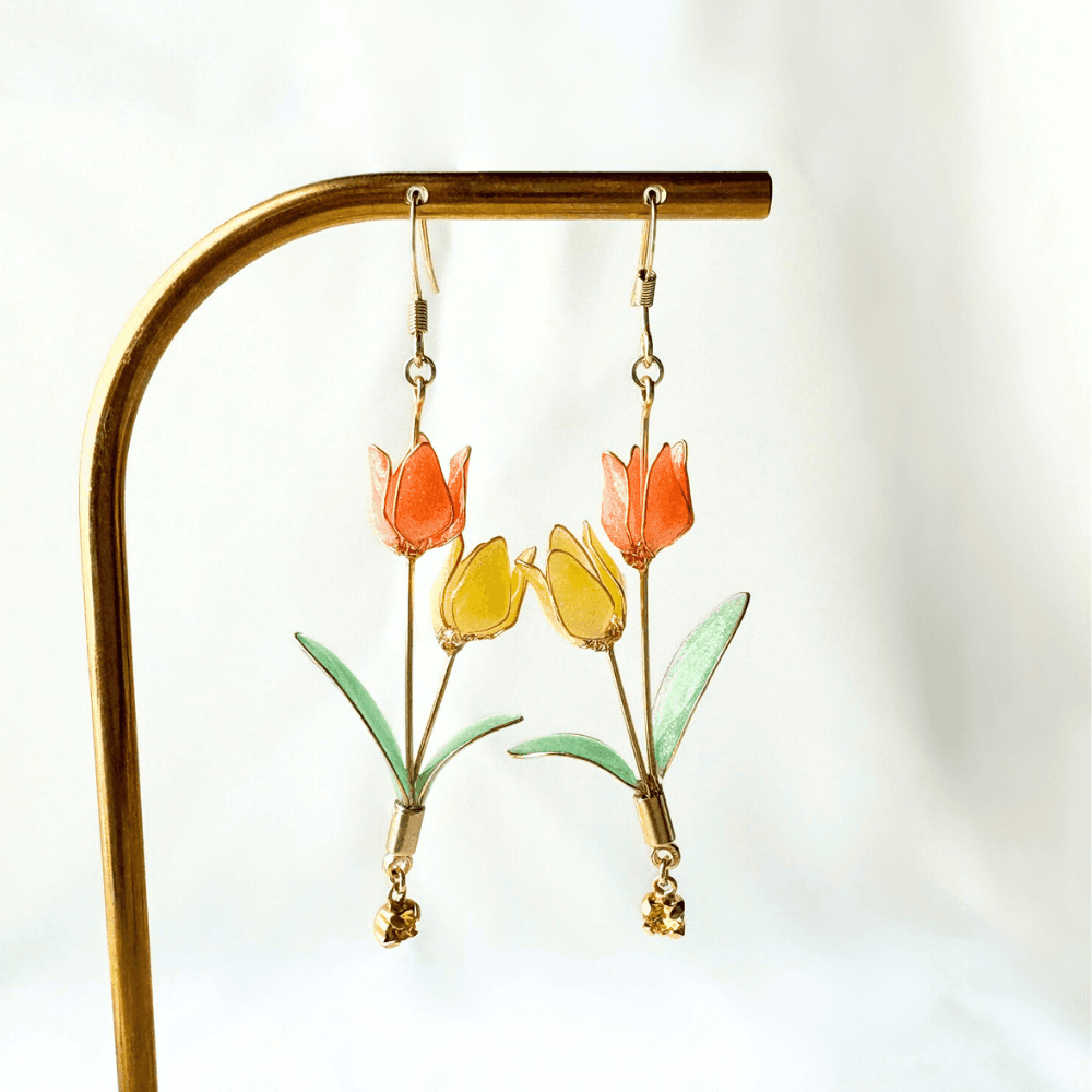 【チューリップ】ピアス オレンジと黄色 揺れる サージカルステンレス 金属アレルギー対応 受注生産 春の新作 | 7枚目